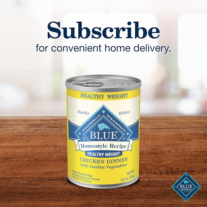 Blue Buffalo Homestyle Recipe Healthy Weight Chicken Dinner with Garden Vegetables Paté Natural Wet Dog Food, Made with Natural Ingredients, Vitamins & Minerals, 12.5-oz. Can (12 Count)