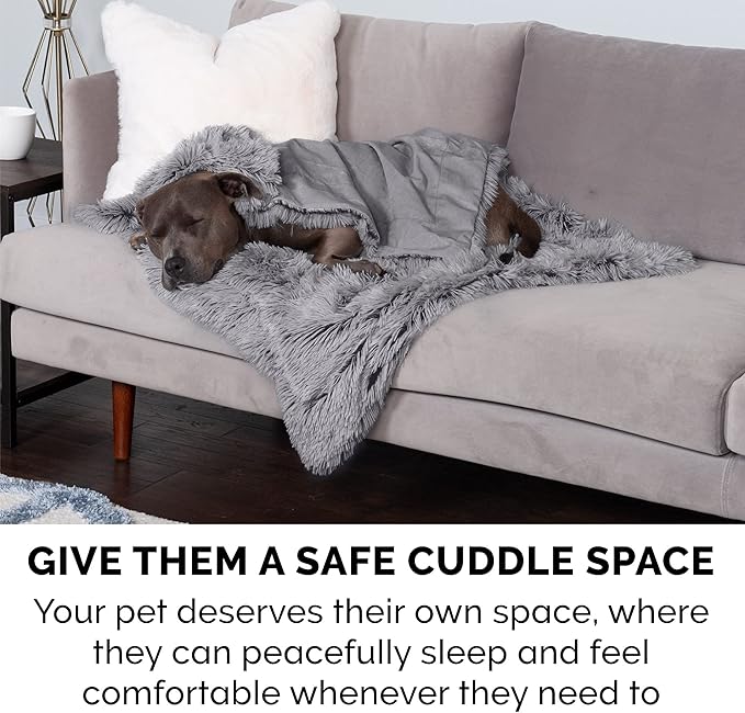 Furhaven Waterproof Throw Blanket for Dogs & Indoor Cats, Washable - Shaggy Plush Calming Long Faux Fur & Velvet Dog Blanket - Gray, XL