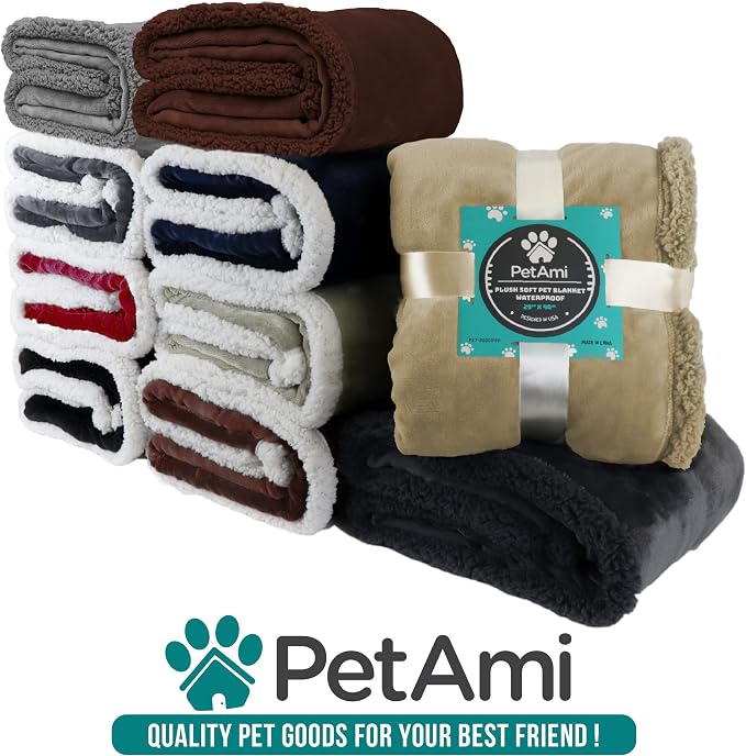PetAmi Waterproof Dog Blanket for Couch, Pee Proof Sherpa Fleece Reversible Pet Throw, Furniture Protector for Bed Sofa Kennel, Soft Washable Cover for Small Medium Dog Puppy Cat, 29x40 Taupe Sherpa