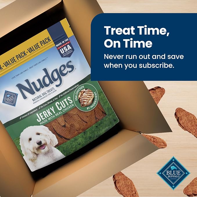 Blue Buffalo Nudges Chicken Jerky Cuts Natural Dog Treats, Tender & Meaty Dog Snacks, Healthy Reward or Training Treat, Made in the USA with Real Chicken, No Artificial Preservatives, 36 oz.