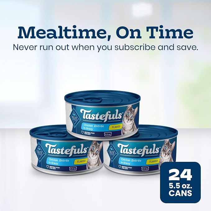 Blue Buffalo Tastefuls Chicken Entrée in Gravy Flaked Adult Wet Cat Food, Real Chicken First, Natural Ingredients Enhanced with Vitamins, Minerals & Other Nutrients, 5.5-oz. Cans (24 Count)