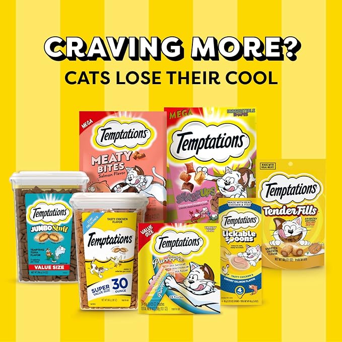 Temptations Classic Crunchy and Soft Cat Treats Feline Favorites Variety Pack, 3 oz. Pouches (Pack of 4)