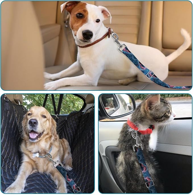 Adjustable pet cat and Dog car seat Belt,The Lanyard is Flexible and Adjustable from 20 to 33 inches (Black Lightning)