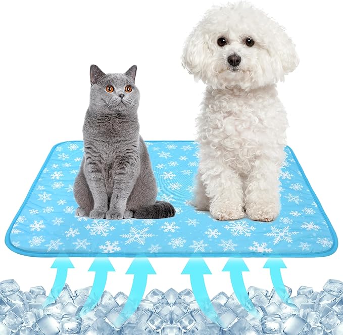 DELIFUR Dog Cooling Mat - Pet Cooling Mat Outdoor for Dogs Self Cooling Pad for Puppy Small Medium Dog Machine Washable (Large, Blue Snowflake)