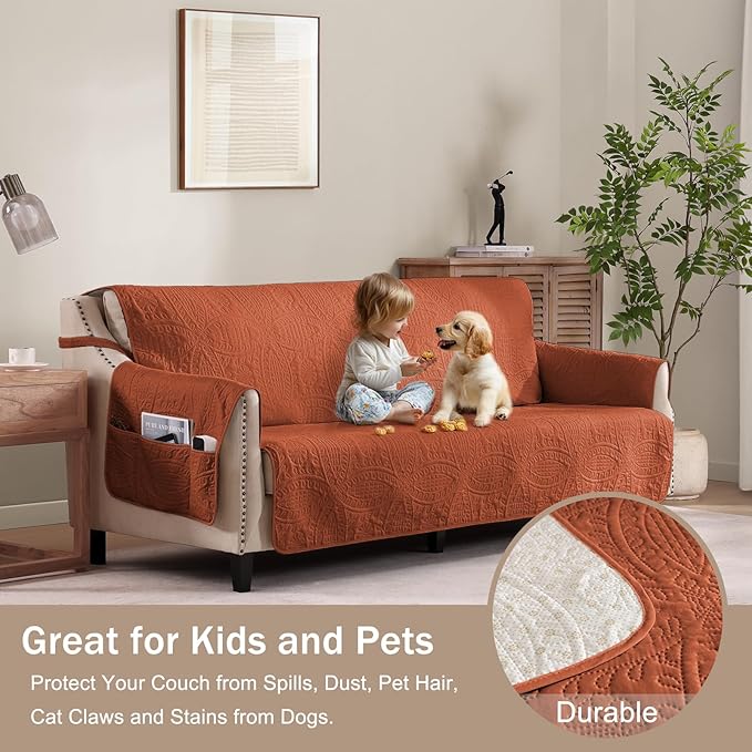 Orange Quilted Recliner Covers, Waterproof Large Recliner Chair Covers, Lazy Boy Chair Covers, Pet Friendly Recliner Slipcover for Dogs, Washable Sofa Couch Cover (Recliner 30", Burnt Orange)