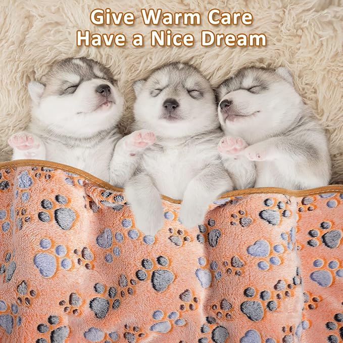 Tegeme 12 Pcs Pet Blankets 23 x 16 Inch Soft Fluffy Fleece Dog Cat Warm Paw Print Pattern Blankets Flannel Throw for Pets Dog Puppy Cat(Dark Gray, White, Camel)