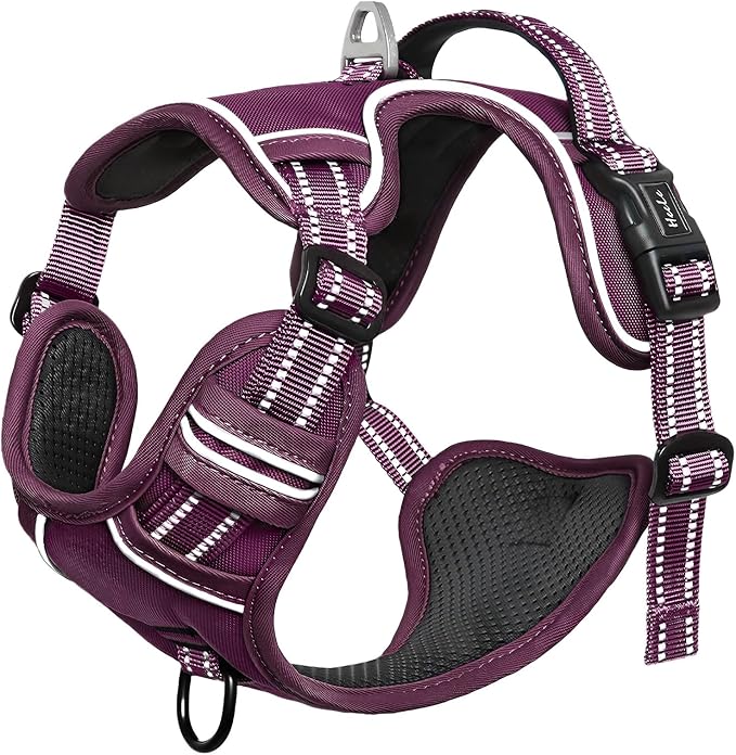 HEELE Dog Harness for Medium Dogs No Pull Dog Vest Harness with Soft Padded Handle Reflective for Outdoor Training, Purple(Matching Trim), M