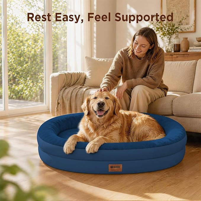 Orthopedic Dog Bed for Large Dogs, Waterproof Dog Bed for Large Size Dogs with Bolsters, Egg Crate Foam Sofa Bed with Washable Removable Cover & Non-Slip Bottom, Navy