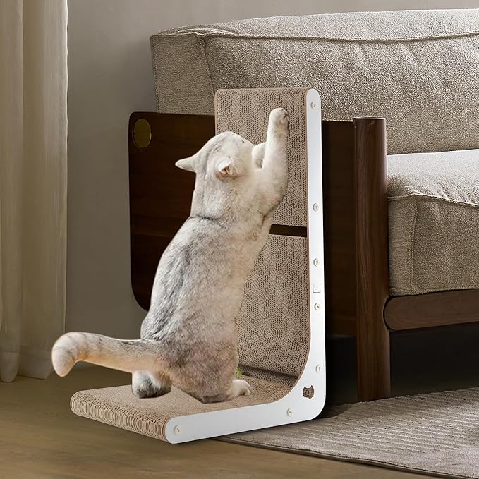 SMARTBEAN Cardboard Cat Scratcher, Vertical Cat Scratching Board, 23.6 Inch L-Shape Cat Scratch Pads with Built-in Catnip Toy Balls, Wall-Mount Cat Scratchers for Indoor Cats