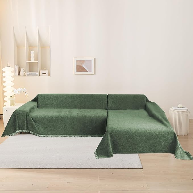 MEETSKY Oversized Sectional Couch Cover, Sofa Cover for 3 Cushion Washable Sofa Covers for Living Room Couch Slipcovers for Dogs Couch Protector, 91" x 150", Moss Green