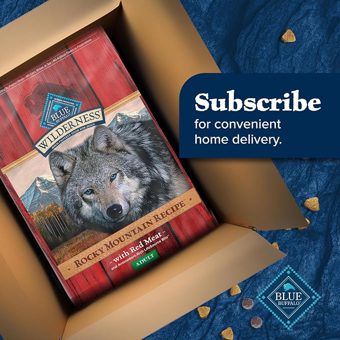 Blue Buffalo Wilderness Rocky Mountain Recipe Adult Dry Dog Food with Red Meat & Wholesome Grains, 34g Protein, Vibrant Energy for an Active Life, Made with Natural Ingredients, 24 lbs.