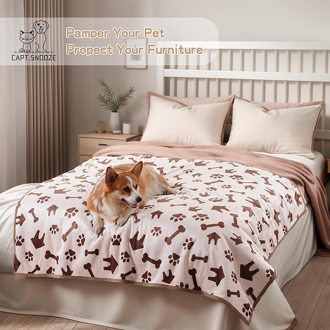 Waterproof Dog Blankets Pet Blanket 60"x80", Soft Fluffy Sofa Car Bed Protector, Reversible Sherpa Fleece Dog Blanket for Large Dogs(Beige-House)