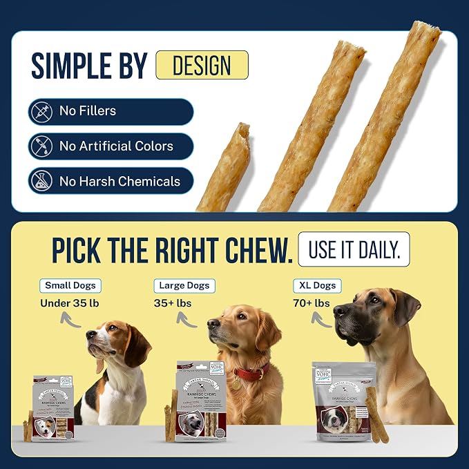 Tartar Shield® Soft Rawhide Dental Chews for Large Dogs | VOHC Accepted | Reduces Tartar, Controls Plaque & Freshens Breath | Vet Recommended | Bacon Flavor | USA Made | 8 Count
