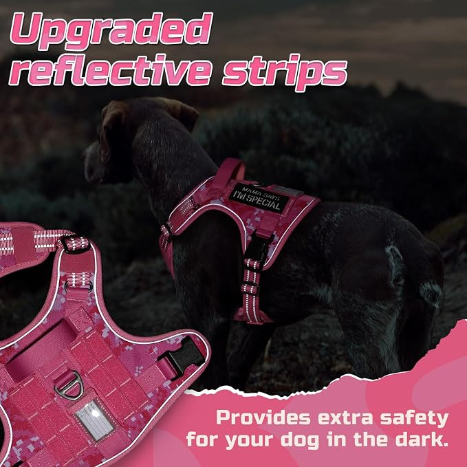 rabbitgoo Tactical Dog Harness for Large Dogs, No Pull Military Service Vest with Handle & Molle, Easy Control for Training Walking, Adjustable Reflective Straps, Pink Camo, S