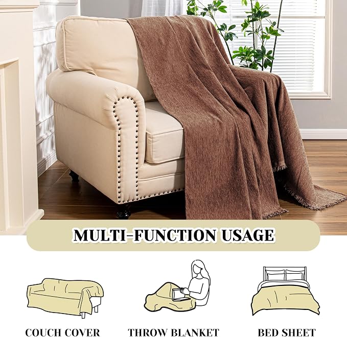 MEETSKY Sofa Covers Armchair Single Couch Cover for Dogs,Throw Couch Cover with Tassel Chair Recliner Futon Cover Washable 1 Cushion Couch Chenille Couch Protector, 71"x 91", Reddish Chocolate