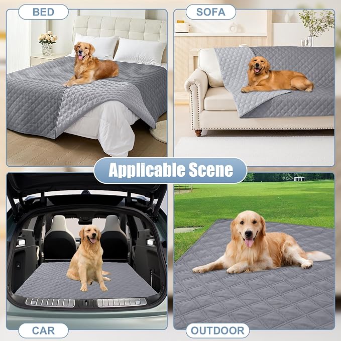 Smiry Waterproof Dog Bed Cover Pet Blanket, Soft Washable Dog Blanket for Furniture Bed Couch Sofa Reversible, Checkered (52"x82", Grey/Light Grey)