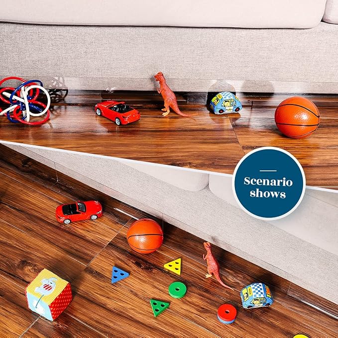 252'' Total Length Under Sofa Blocker – 16 Pack, 4.7'' H x 15.8'' Each, Adjustable Clear Couch Gap Bumper, Strong Adhesive Toy & Pet Barrier to Stop Items from Going Under Bed