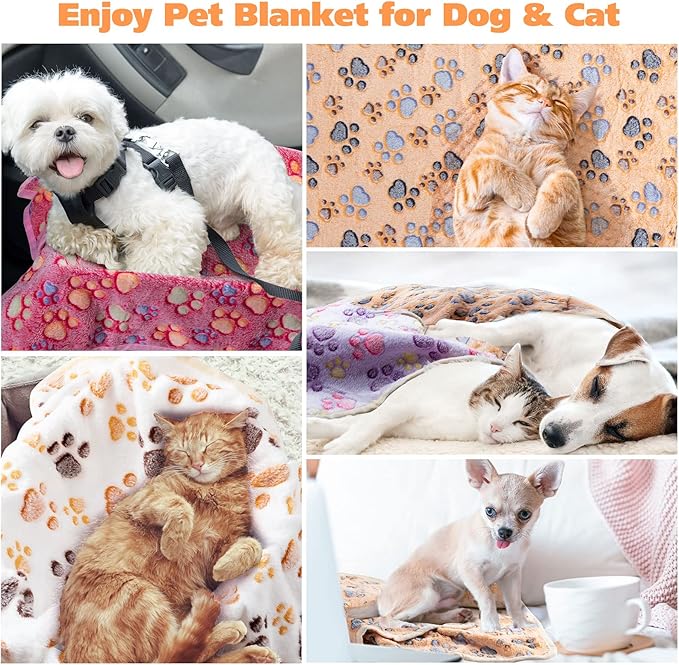 Chumia 40 Pcs Dog Blankets Soft Fluffy Fleece Washable Puppy Sleep Blankets Small Mat for Pets Throw Warm Bed Mat for Dog Puppy Cat (Pink,White,Brown,Purple,Paw)
