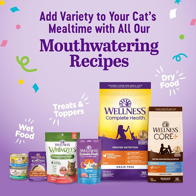 Wellness Appetizing Entrées Flaked, Shredded and Mousse Variety Pack Adult Wet Cat Food, Natural, Protein-Rich, Grain Free, Seafood & Poultry Recipes, 2.8 oz, Pack of 8 Pouches