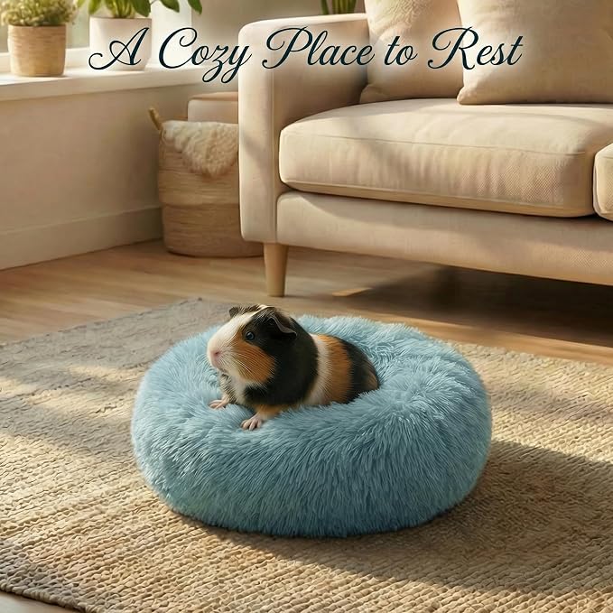 Guinea Pig Bed 11.8 Inch for Small Animal,Washable Small Animal Beds,Hideout Soft & Comfortable Donut Bed for Dwarf Rabbits/Hamster/Hedgehog/Ferrets,Blue
