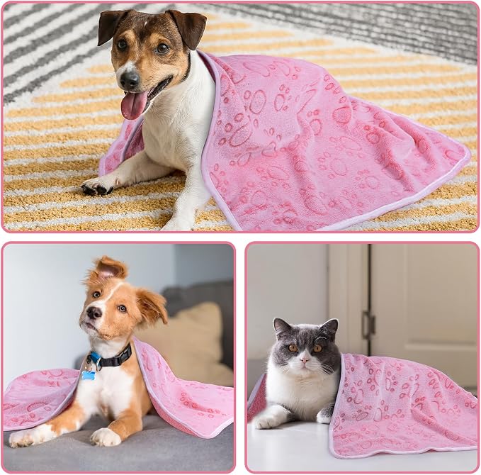 Dono 1 Pack 3 Dog Blankets for Small Dogs, Soft Fluffy Paw Print Pattern Fleece Pet Blanket Warm Sleep Mat, Puppy Kitten Blanket Doggy Mat for Dog Cat Kitten Doggy -23*16in (S(23*16"), Brown Bone)