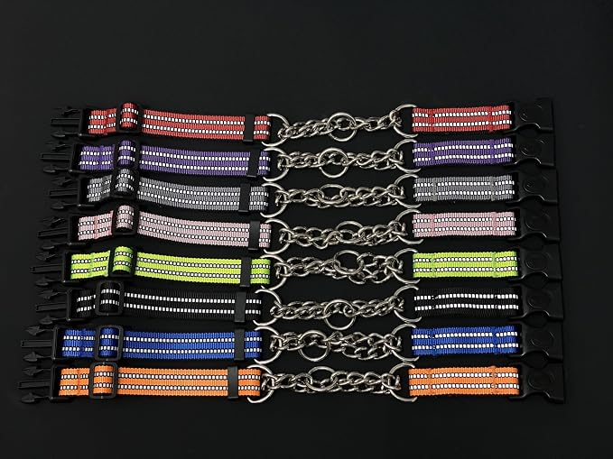 Martingale Dog Collars, Reflective Nylon Collar with Stainless Steel Chain, Adjustable Walking Training Dog Collars with Quick Release Buckle, Suitable for Small Medium Large Dogs(Green,L)
