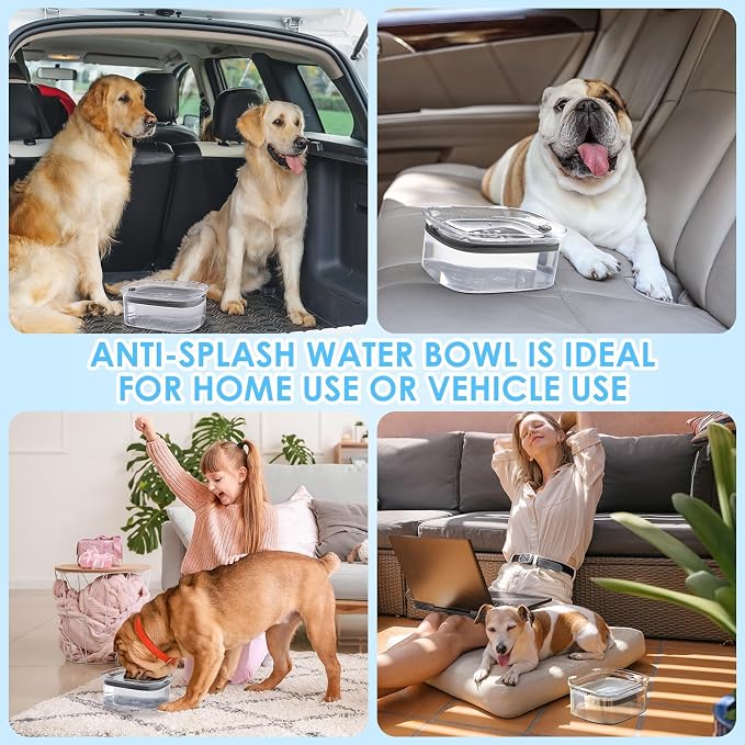 AONKEY 3L Dog Water Bowl No Spill, 101oz Large Spill Proof Dog Bowl Reduce Refill, Anti Splash No Mess Dispenser Dripless Slow Drinking Water Bowl for Sloppy Messy Drinkers (Gray)