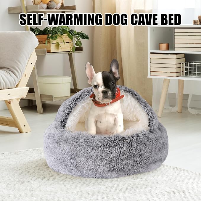 FORMYCATIE Cat Beds for Indoor Cats,Cat Cave for Puppy and Kitty,Calming Small Dog Bed for Small Dogs with Cover Cave,Cozy Warming Fluffy Washable Anti-Slip Pet Sleeping Bag (20 * 20inch,Grey)