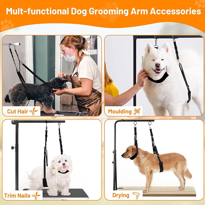 Dog Grooming Belly Strap - Dog Grooming Loops for Table Arm Extender with Clamp Extension Loop Bathing Restraint Leash No Sit Haunch Holder for Small & Medium Dogs Hair Cutting Washing (Black)