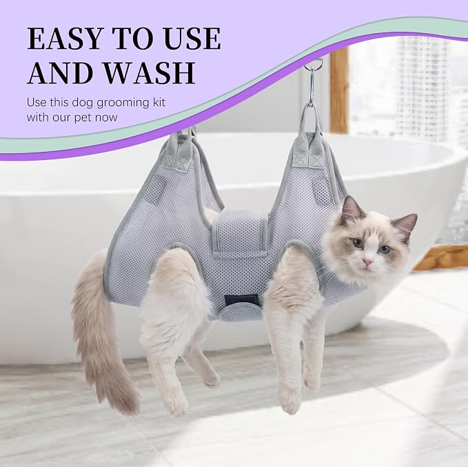 PatiencET Dog Grooming Hammock Pet Hammock Cat Nail Clipper Hammock for Nail Trimming Dog Sling for Nail Clipping Dog Hanging Harness (Gray XS)