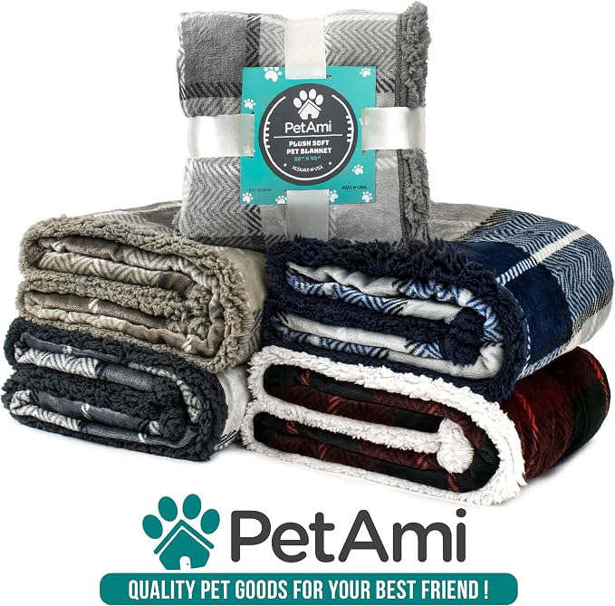 PetAmi Waterproof Dog Blanket for Couch, Pee Proof Fleece Reversible Pet Throw, Furniture Protector for Bed Sofa Kennel, Soft Washable Cover for Small Medium Dog Puppy Cat, 29x40 Plaid Red