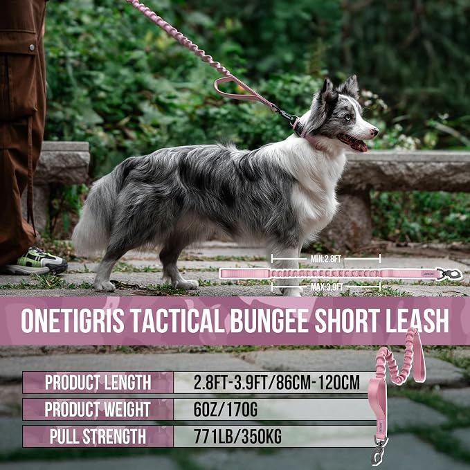 OneTigris Tactical Dog Training Bungee Leash with 2 Control Handle Quick Release Nylon Leads Rope