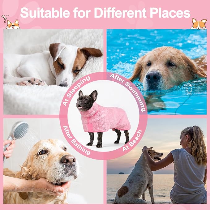 Bienbee Dog Bathrobe, Quick Drying Super Absorbent Pet Robes for Small Medium Large Dogs, Drying Coat for After Bath & Swim, Warm & Cozy Dogs Towels, Dog Puppy Bath Supplies, Pink M