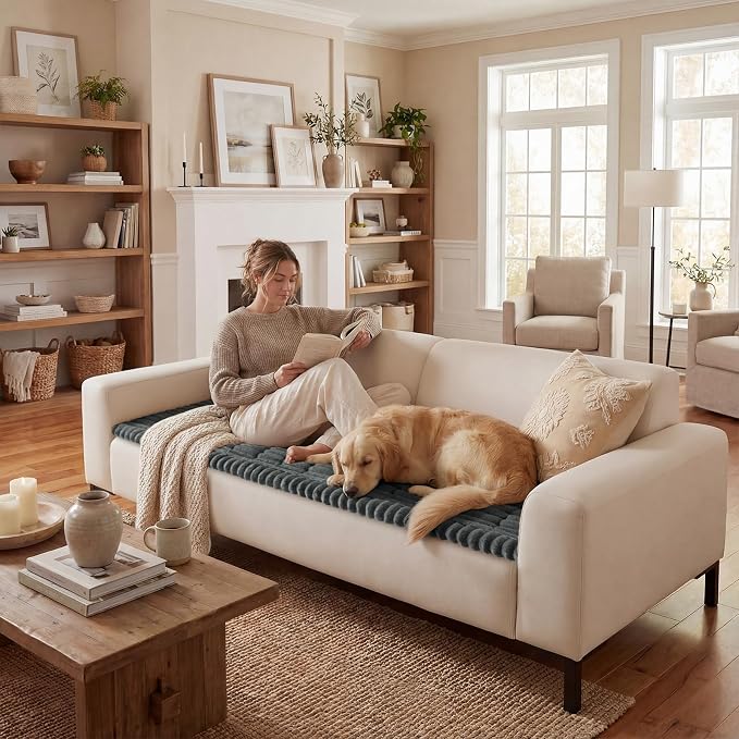 decorUhome Couch Cover for Dogs, Non-Slip Fuzzy Loveseat Protector for Seat & Backrest, Soft Washable Pet-Friendly Sofa Protector, Dark Grey, 27.6" x 47"