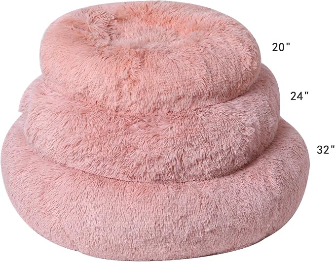 BinetGo Dog Bed Calming Cat and Dog Beds, 20 inches Navy Cat Bed, Black/Pink/Beige Puppy Bed,Original Calming Donut Cat and Dog Bed in Shag Fur– Machine Washable, Anti Slip Waterproof Bottom