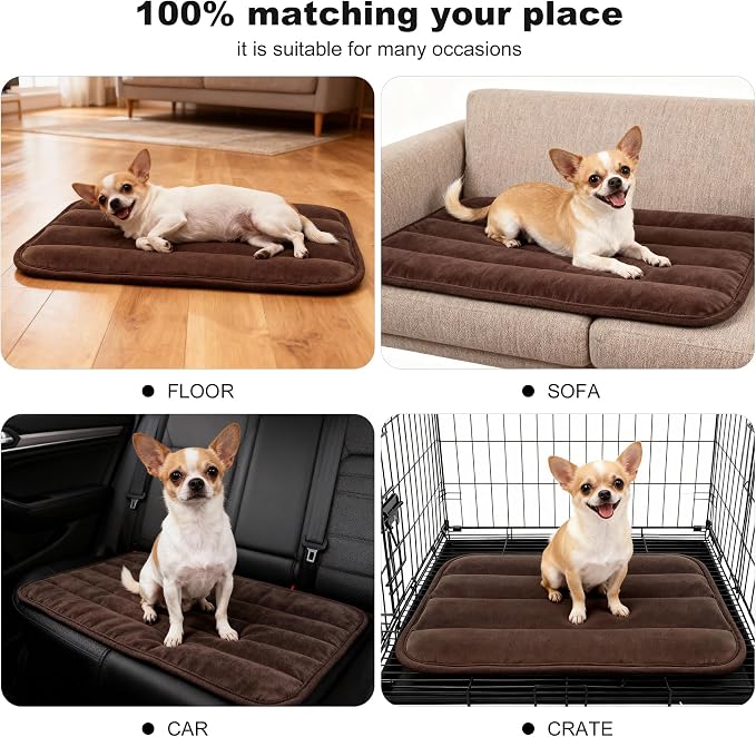 pobopobo Dog Crate Pad, Ultra Soft & Anti-Slip Kennel Mat, Secure Fit for Metal Crates & Dog Cages, Washable Cozy Bed for Small Medium Large Dogs (Dark Brown, S(23"*14"*1.5"))
