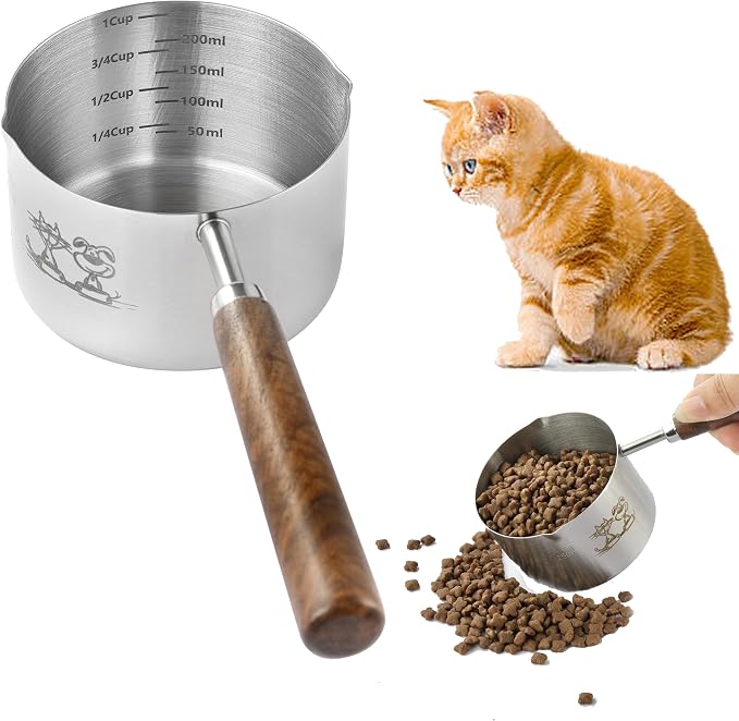 Dog Cat Food Scoop Measuring Cup, LCCOWOT Stainless Steel 1 Cup Measuring Cup, Precision Scale Measurements