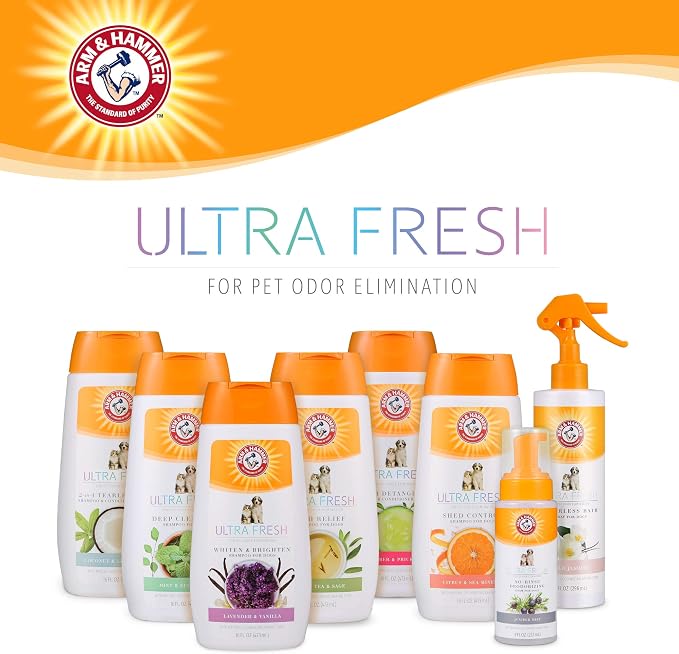 Arm & Hammer Ultra Fresh Waterless Dog Shampoo Foam with Baking Soda Deodorizer No Rinse Odor Control Grooming Foam Between Baths Pump Bottle Juniper Mist Scent 8 FL OZ Dogs and Puppies Daily