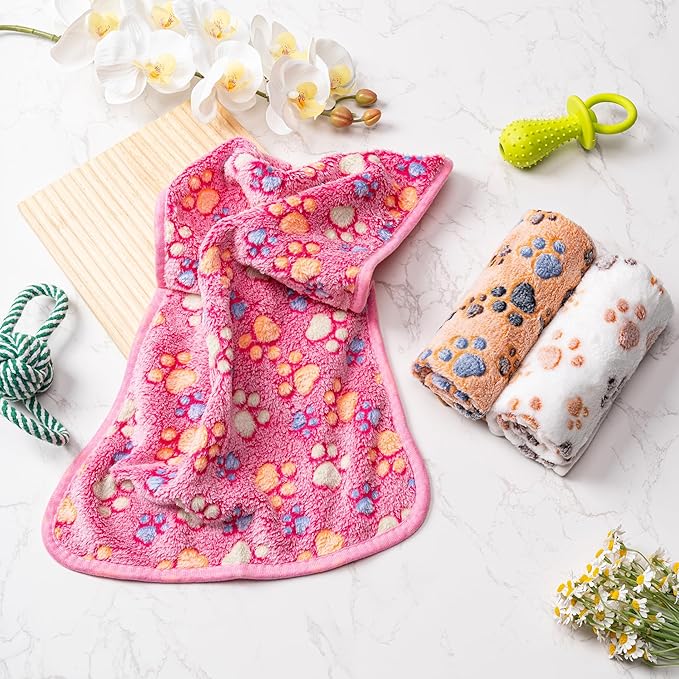 1 Pack 3 Blankets Fluffy Premium Fleece Soft Pet Blanket Flannel Throw for Cat Dog Puppy (Small 23x16'', Paw-Beige/Grey/Navy)