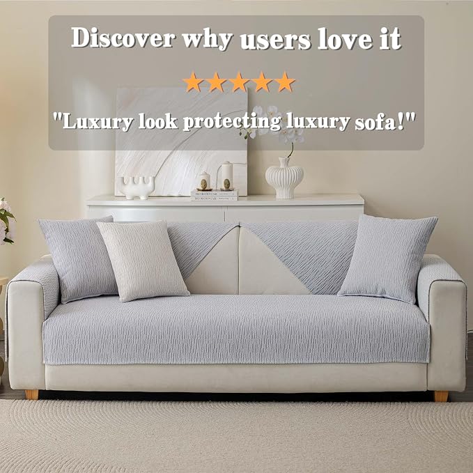 Soft Waterproof Chenille Cover Washable, Non Slip Sectional Sofa Covers for 3 Cushion Couch Sofa L Sharped Sofa Slipcover for Pets, Furniture Protector (1 PCS 36"x63" Light Grey)
