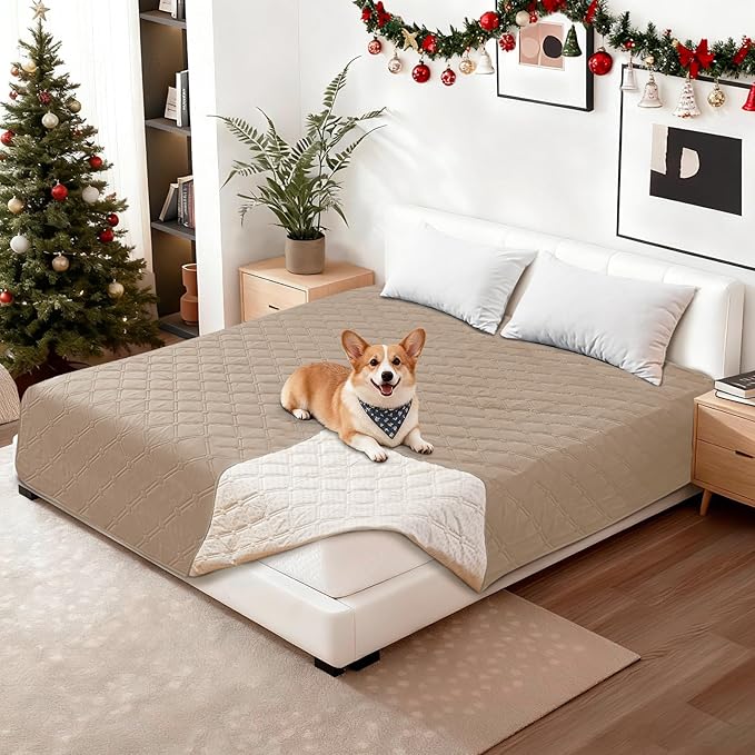 Waterproof Dog Bed Cover, Non-Slip Dog Blanket for Couch, Couch Covers for Dogs Washable, Pet Blanket for Furniture, Pet Bed Mat for Sofa, Car, Pet Supplies (68x82 Inch, Khaki)