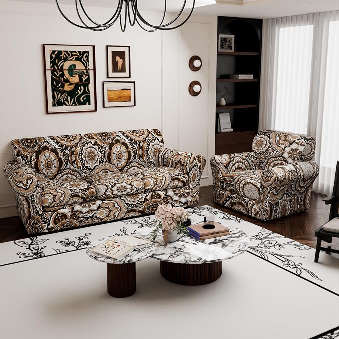 Stretch Couch Covers for 4 Separate Cushion Couch Sofa-Floral Printed Couch Sofa Cover,Washable Sofa Slipcover,Pet Friendly Furniture Protector with Elastic Bottom,Universal Fit for Home(Couch,Cover)