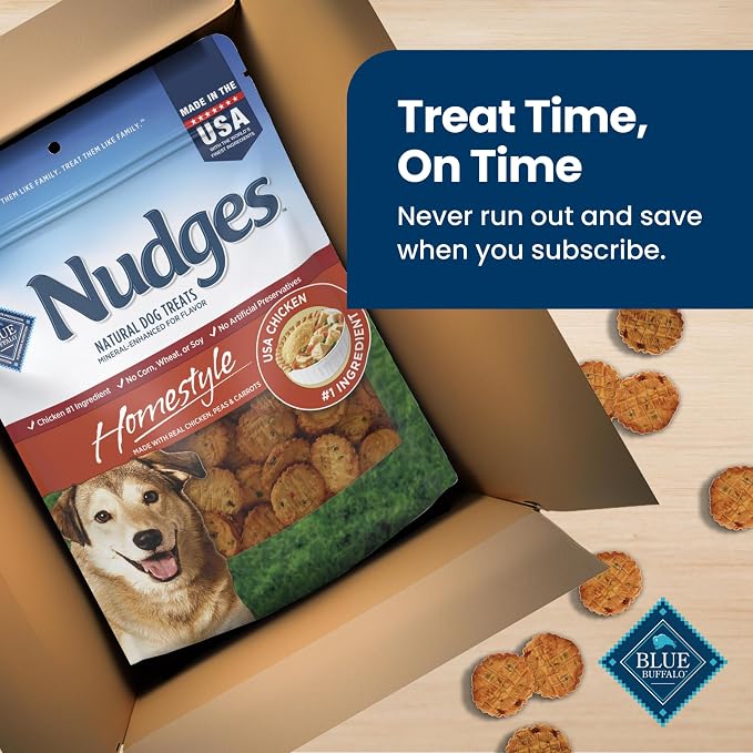 Blue Buffalo Nudges Chicken Homestyle Natural Dog Treats, Pot-Pie-Inspired Recipe, Healthy Reward or Training Treat, Made in the USA with Real Chicken, No Artificial Preservatives, 16 oz.