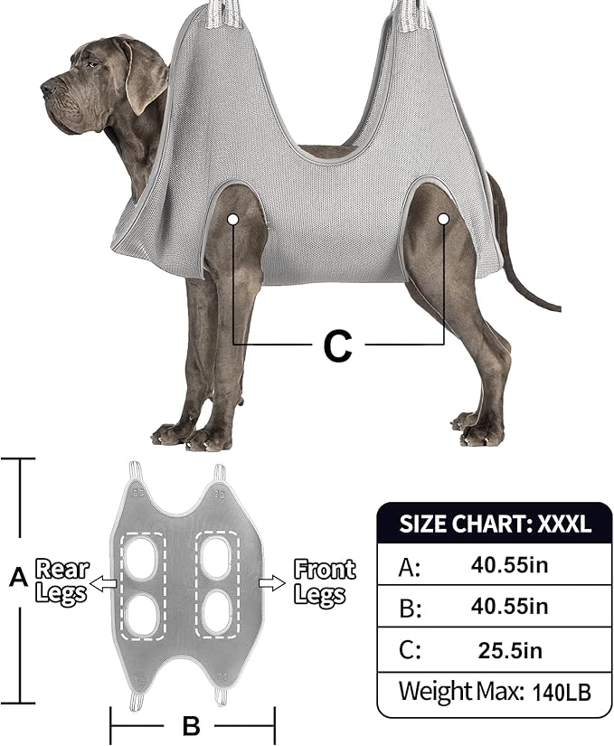 Kkiimatt Dog Grooming Hammock Harness,XXX-Large Silver Grey Grooming Sling for Giant Dogs,Dog Hanger Holder Restraint for Nail Trimming, Hanging Harness Hammock for Nail Clipping