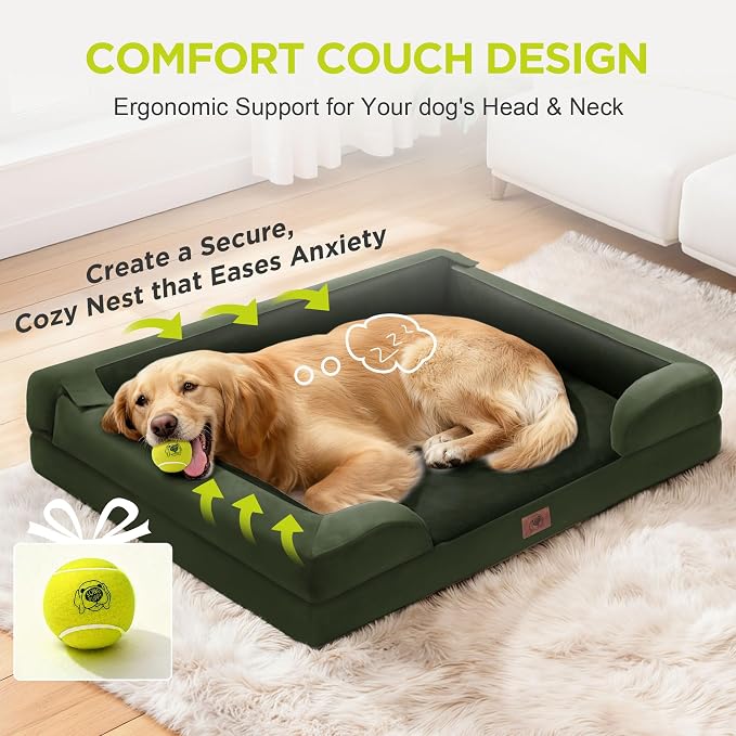 Extra Large Dog Bed - Washable Orthopedic Huge Pet Bed for Big Dogs Waterproof Cover Pet Couch Soft with Memory Foam with Bolster, 48 x 30