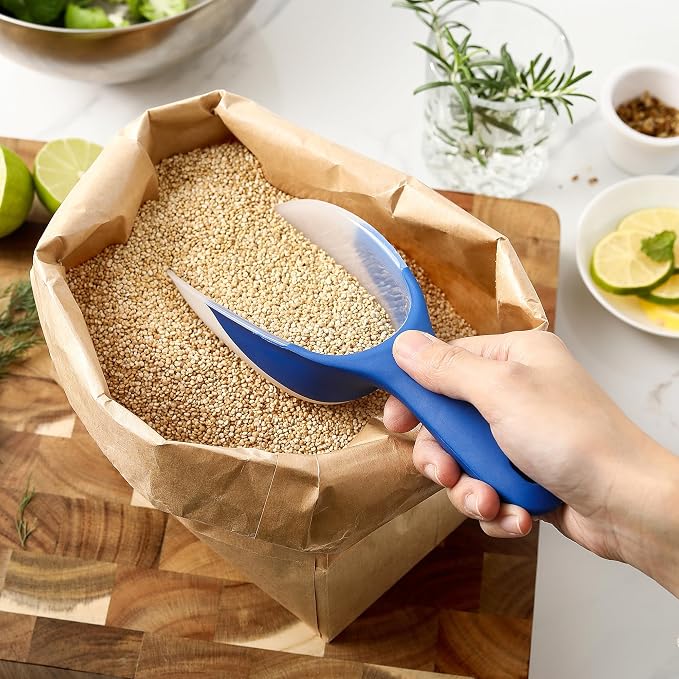 Spring Chef Magnetic Ice Scoop for Freezer - Contoured Translucent Flexi-Plastic Food Scooper with Comfortable Handle, Kitchen Scoop for Ice Machine, Popcorn, Flour, Pet Food, Dry Goods - Sapphire