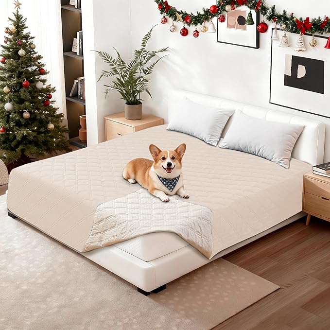 Waterproof Dog Bed Cover Pet Blanket, Soft Couch Cover for Dogs Washable, Non-Slip Dog Blanket Protect Furniture Couch Sofa Car for Puppy Large Dogs Cat (30x53 Inch, Beige)