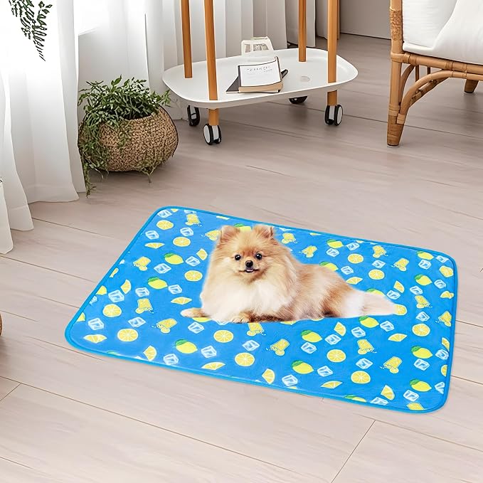 NACOCO Summer Pet Cooling Mat - Cat Dog Cushion Pad Sleeping Cool Lemon Comfortable Soft for Pets Kids and Adults (Dark Blue Lemon, M)