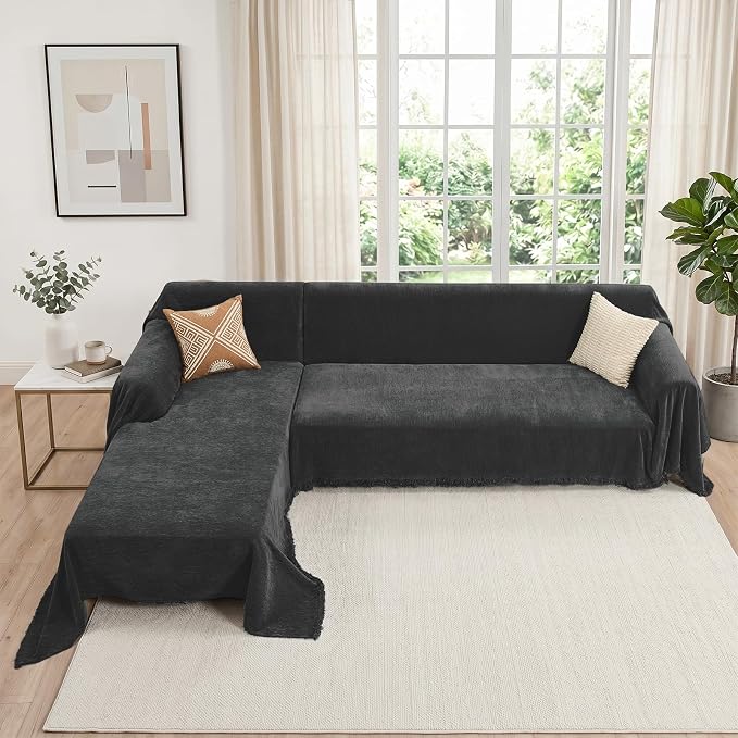 CAPALOCA Sectional Couch Covers, 2 Pieces Chenille Sofa Cover L Shaped Couch Cover Blanket for Dogs Washable Sofa Slipcovers Pet Furniture Protector (XX-Large: 71" x 118" + 71" x 118", Graphite Gray)