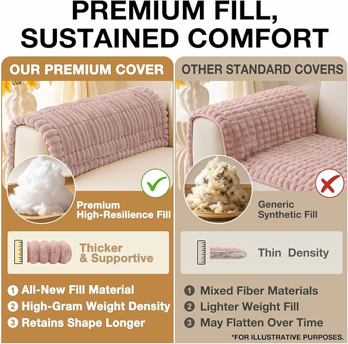 hyha Couch Cover for Dogs Washable, Non Slip Thick Flannel Sofa Protector, Pet Friendly Plush Furniture Cover for Sectional Sofa & Loveseat (Dusty Pink, 27.6" x 27.6")